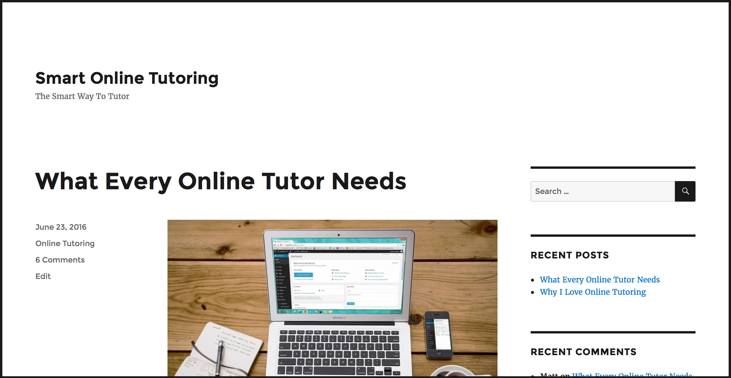 Smart Online Tutoring Website before picture