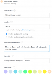 Create an event for your online lesson